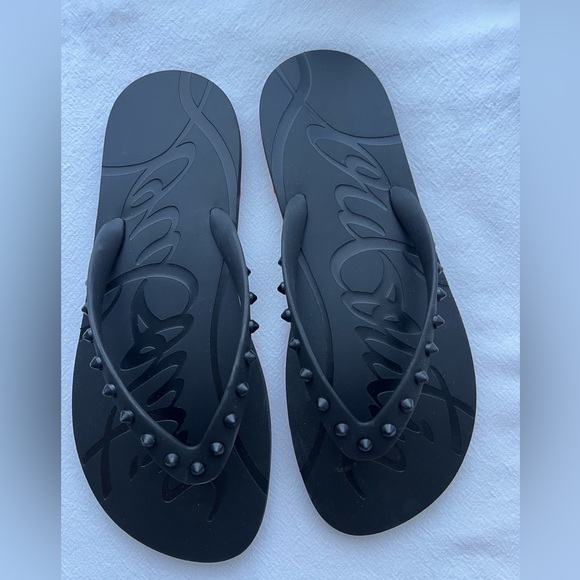 New Christian Louboutin Loubi Flip Flop in Black size 41 - Picture 3 of 12
